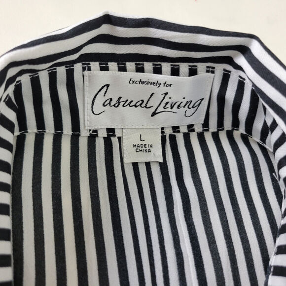 Casual Living Shirt Women Large Top Pleated Stripe 1/2 Sleeve Collared Button Up - Picture 7 of 10